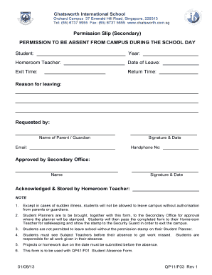 Fillable Online Permission Slip Secondary - Chatsworth International ...