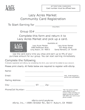 Lazy Acres Market Community Card Registration