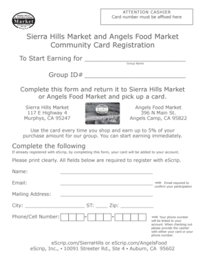 Sierra Hills Market Community Card Registration Form