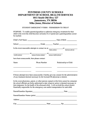 Student Emergency Form – Permission to Treat