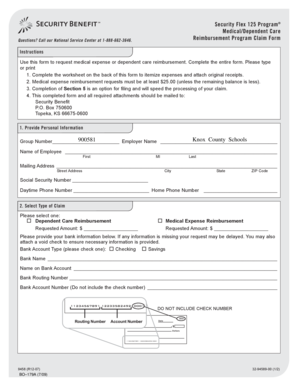 Security Flex 125 Medical/Dependent Care Reimbursement Form