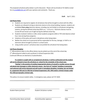 School Cell Phone Policy Agreement