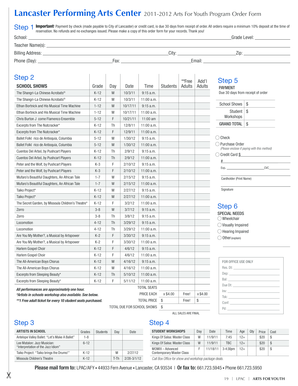 Lancaster Performing Arts Center 2011-2012 Arts For Youth Program Order Form
