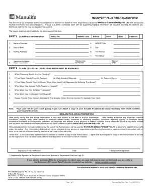 Recovery Plus Rider Claim Form