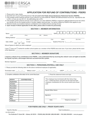 PSERS Application for Refund of Contributions