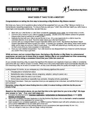 Big Brothers Big Sisters Volunteer Application