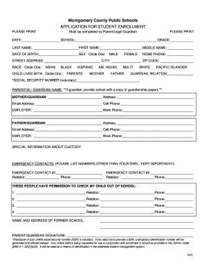 Montgomery County Public Schools Student Enrollment Application