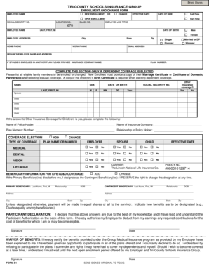 Tri-County Schools Insurance Group Enrollment and Change Form