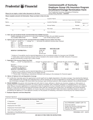 Kentucky Employee Group Life Insurance Enrollment Form