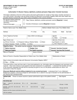 Wisconsin Tdap and Varicella Vaccine Authorization Form