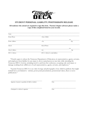 Student Personal Liability/Photograph Release