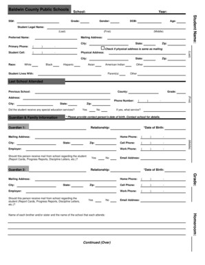 Baldwin County Public Schools Student Enrollment Form
