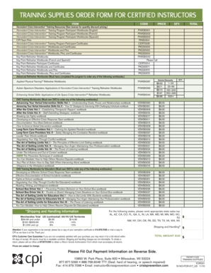 Training Supplies Order Form for Certified Instructors