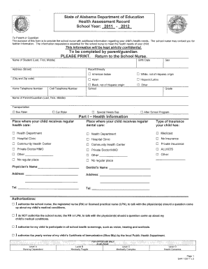 Alabama Health Assessment Record