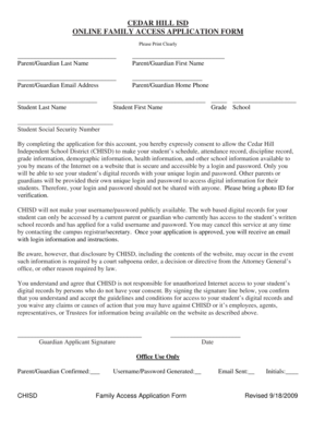 Cedar Hill ISD Online Family Access Application Form