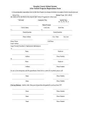 Douglas County After School Program Registration Form