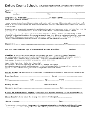 DeSoto County Schools Employee Direct Deposit Authorization