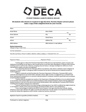 Tennessee DECA Student Personal Liability/Medical Release
