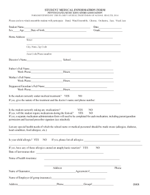 Pennsylvania Student Medical Information Form