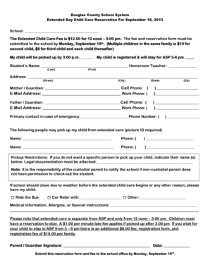 Douglas County Extended Day Child Care Reservation