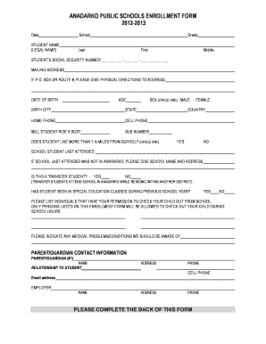 Anadarko Public Schools Enrollment Form