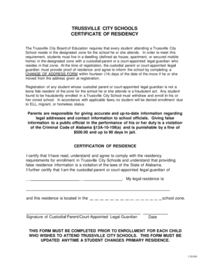 Trussville City Schools Certificate of Residency