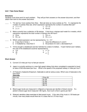Unit 1 Take Home Retest