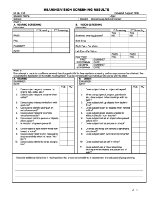 Hearing/Vision Screening Results Form