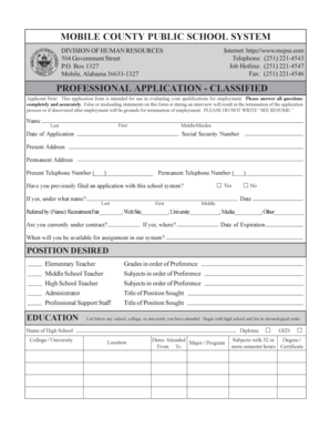 Professional Application - Classified