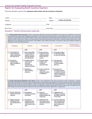 Rubric for Evaluating North Carolina Teachers - Georgia bb