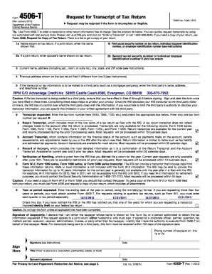 IRS Form 4506-T Request for Transcript of Tax Return