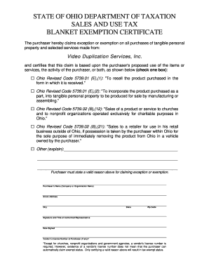 Ohio Sales and Use Tax Blanket Exemption Certificate