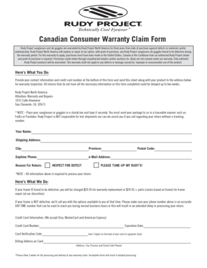 Canadian Consumer Warranty Claim Form