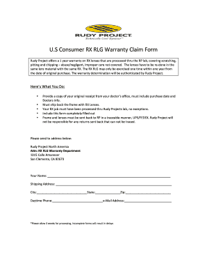 US Consumer RX RLG Warranty Claim Form