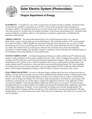 Oregon Residential Energy Tax Credit Application