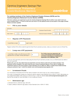 Centrica Engineers Savings Plan AVC Form