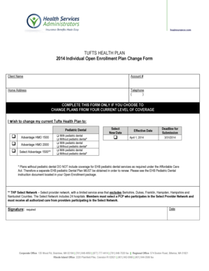 Tufts Health Plan Open Enrollment Change Form