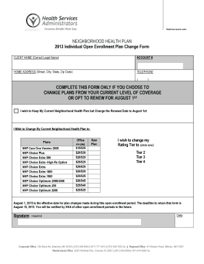 Neighborhood Health Plan Change Form