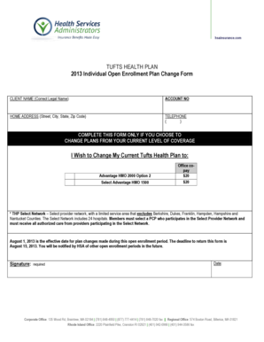 Tufts Health Plan Open Enrollment Change Form