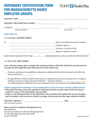 Massachusetts Dependent Certification Form