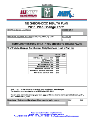 Neighborhood Health Plan Change Form