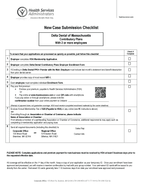 Delta Dental of Massachusetts Contributory Plans Enrollment Checklist