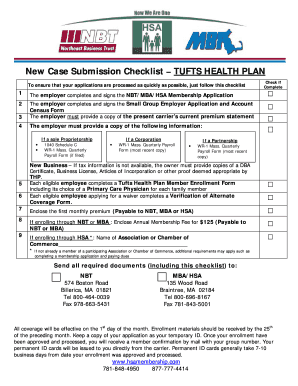 Tufts Health Plan New Case Submission Checklist