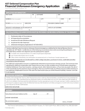 457 Deferred Compensation Plan Unforeseen Emergency Application