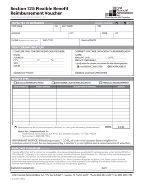 Section 125 Flexible Benefit Reimbursement Voucher