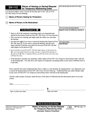 California DV-112 Waiver of Hearing on Denied Request