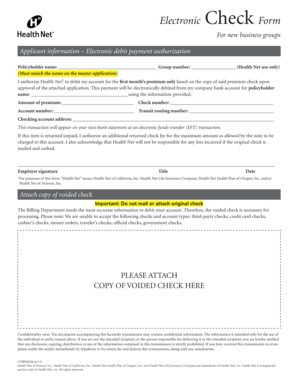 Electronic Debit Payment Authorization Form