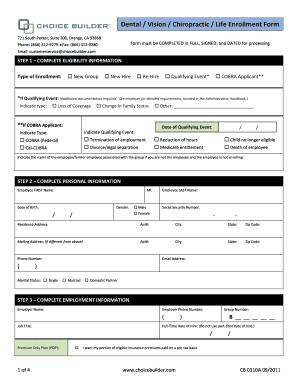 Dental Vision Chiropractic Life Enrollment Form