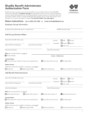 BlueBiz Benefit Administrator Authorization Form
