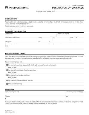 Employee Health Coverage Declination Form